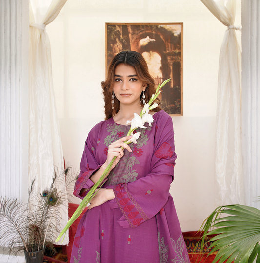 JACQUARD BROCHE AIRJET LAWN 3-PIECE SUIT(Unstitched)