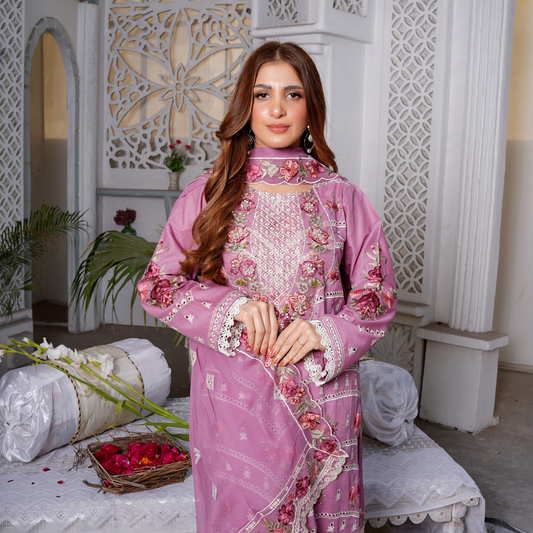 3 PIECE- EMBROIDERED LAWN SUIT (Unstitched)