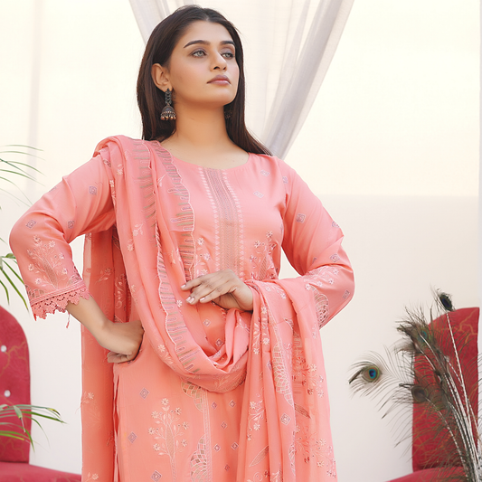 3 PIECE- EMBROIDERED LAWN SUIT (Unstitched)