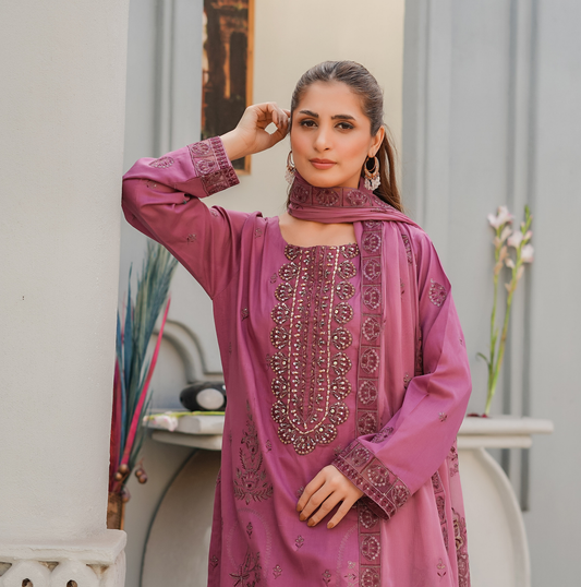 3 PIECE- EMBROIDERED LAWN SUIT (Unstitched)