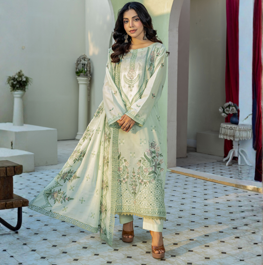 3 PIECE- EMBROIDERED LAWN SUIT (Unstitched)