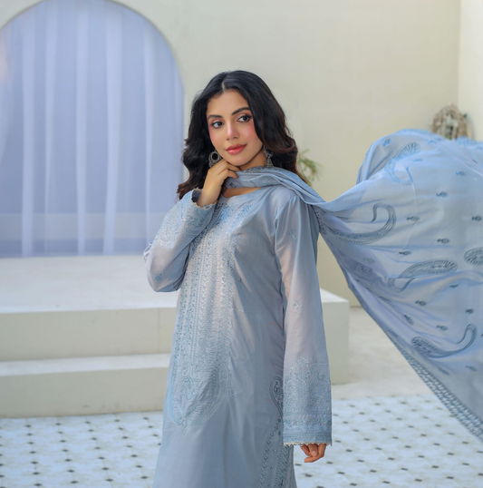 3 PIECE- EMBROIDERED LAWN SUIT (Unstitched)