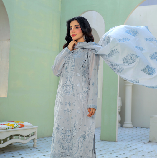 3 PIECE- EMBROIDERED LAWN SUIT (Unstitched)