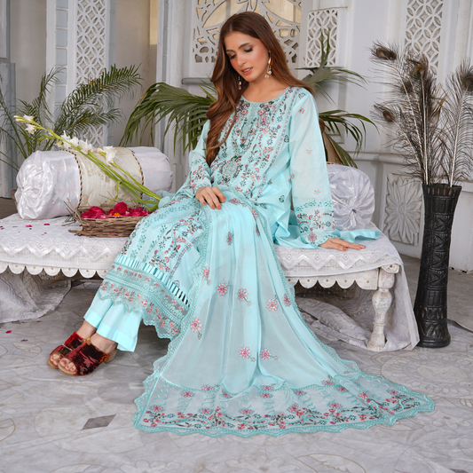 3 PIECE- EMBROIDERED LAWN SUIT (Unstitched)