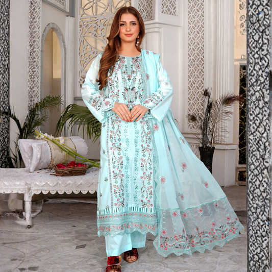 3 PIECE- EMBROIDERED LAWN SUIT (Unstitched)