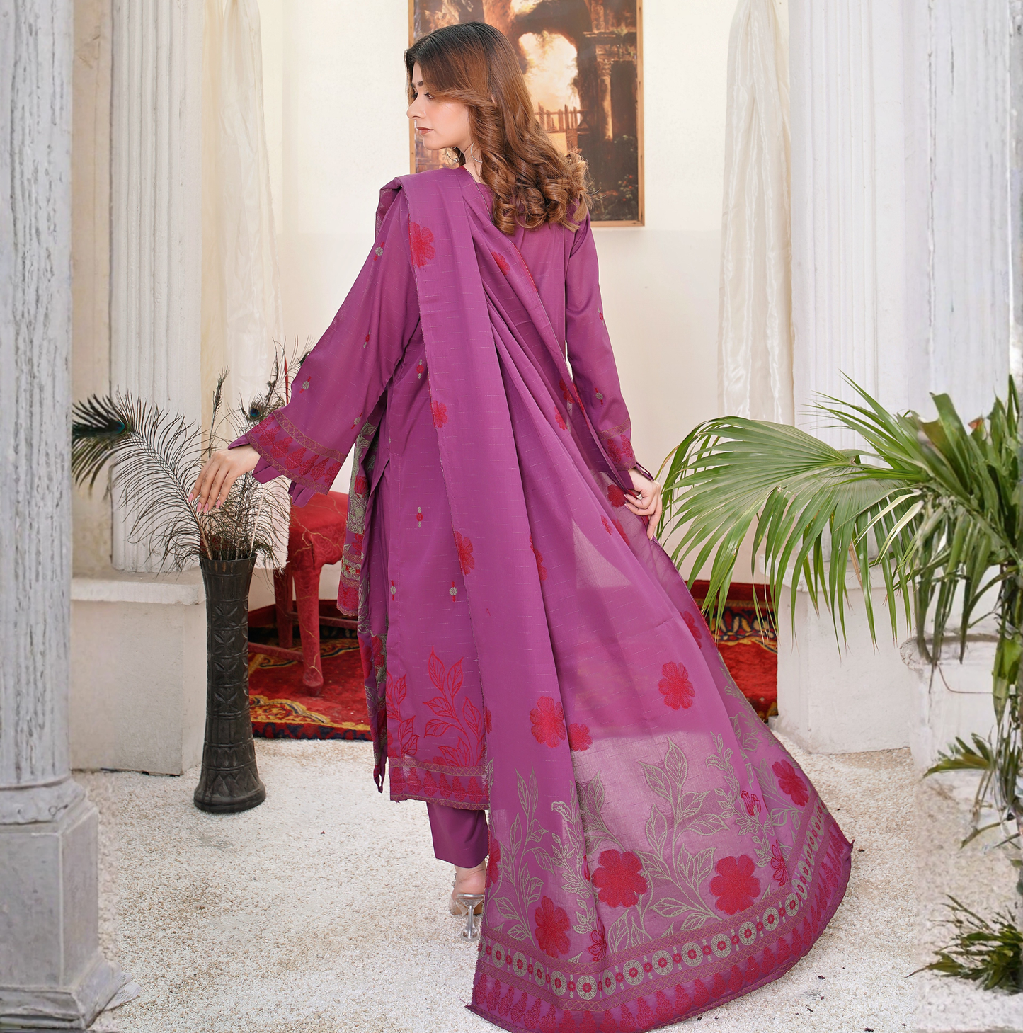 JACQUARD BROCHE AIRJET LAWN 3-PIECE SUIT(Unstitched)