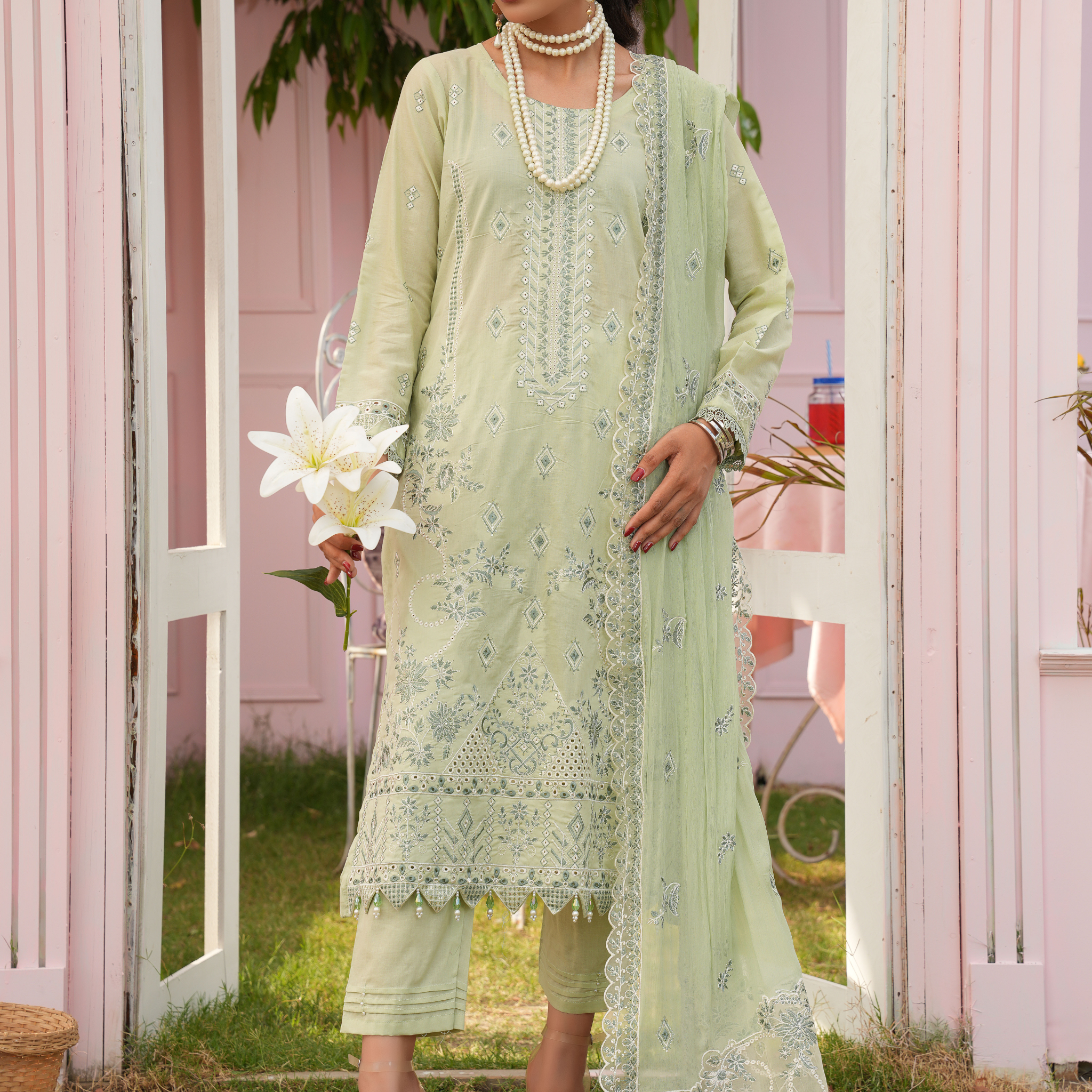 3PC Premium Embroidered Fine Lawn (Unstitched)