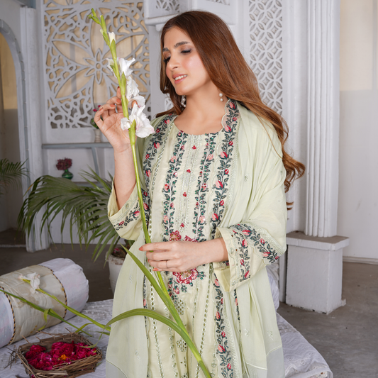 3 PIECE- EMBROIDERED LAWN SUIT ((Unstitched)