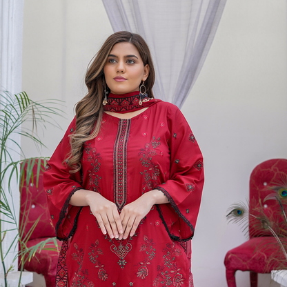 3 PIECE- EMBROIDERED LAWN SUIT (Unstitched)