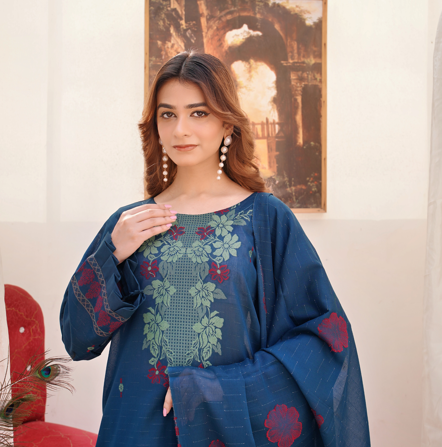 JACQUARD BROCHE AIRJET LAWN 3-PIECE SUIT(Unstitched)