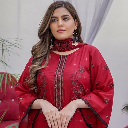 3 PIECE- EMBROIDERED LAWN SUIT (Unstitched)