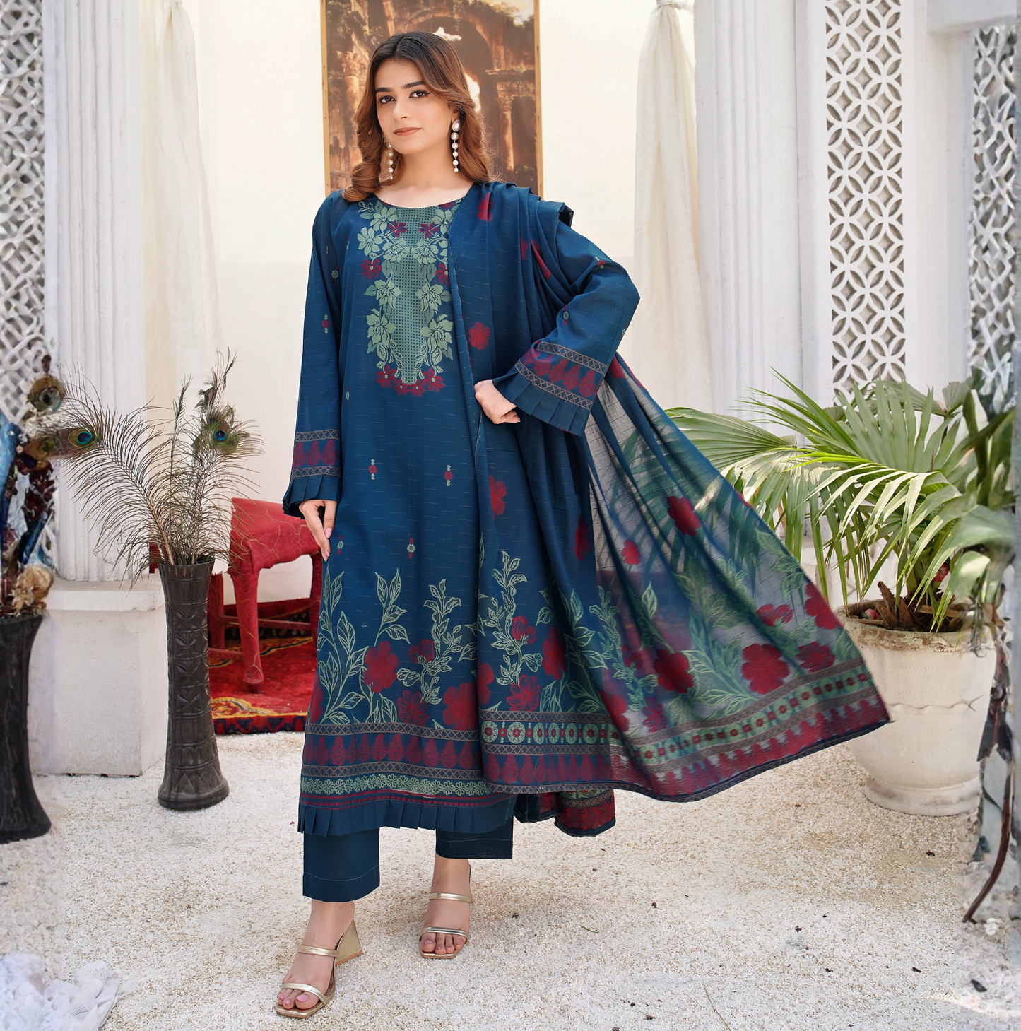 JACQUARD BROCHE AIRJET LAWN 3-PIECE SUIT(Unstitched)