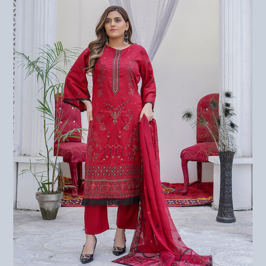 3 PIECE- EMBROIDERED LAWN SUIT (Unstitched)