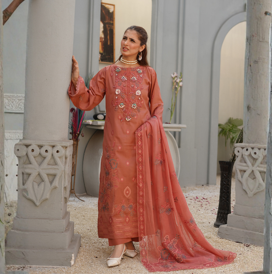 3 PIECE- EMBROIDERED LAWN SUIT (Unstitched)
