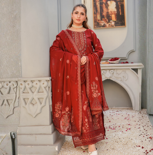 3 PIECE- EMBROIDERED LAWN SUIT (Unstitched)