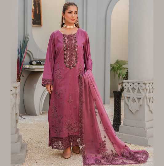 3 PIECE- EMBROIDERED LAWN SUIT (Unstitched)