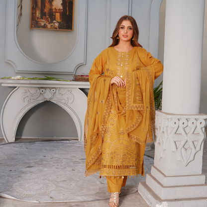 3 PIECE- EMBROIDERED LAWN SUIT (Unstitched)