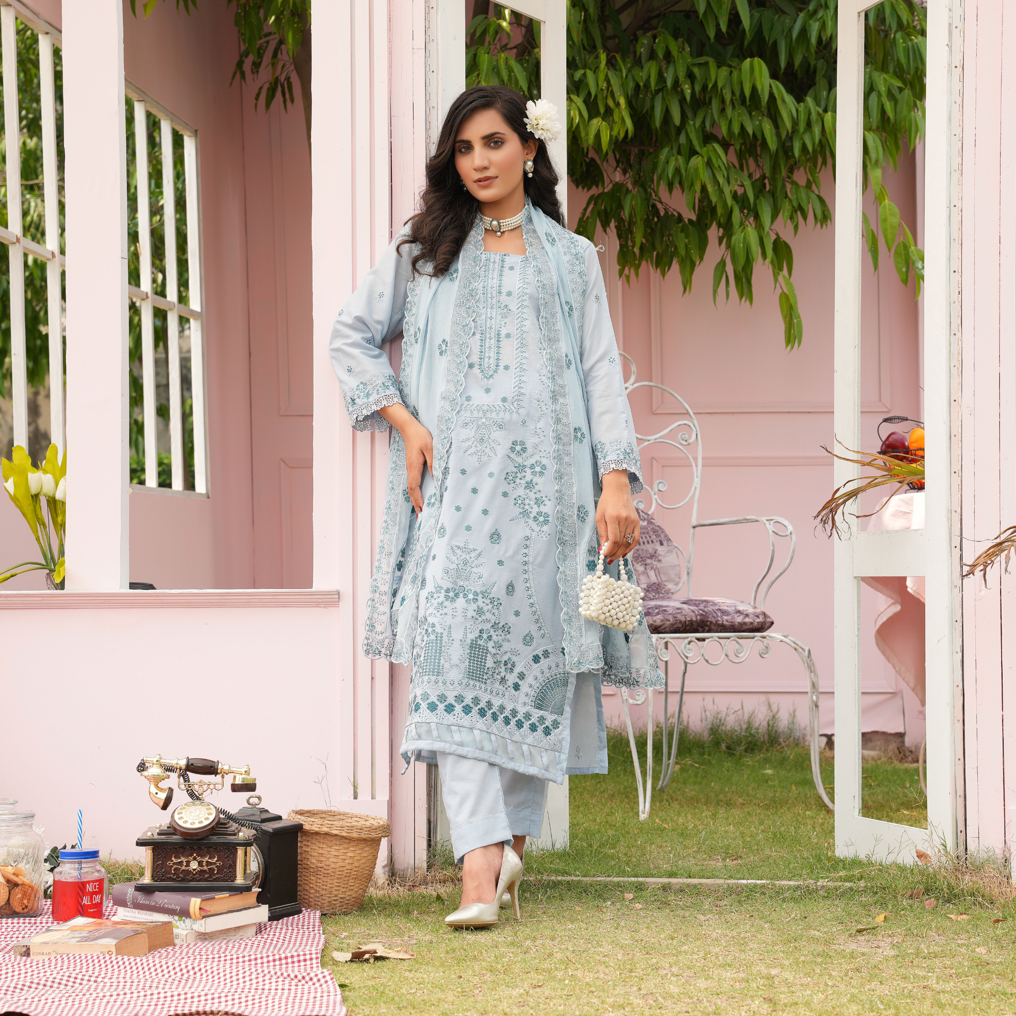 3PC Premium Embroidered Fine Lawn (Unstitched)