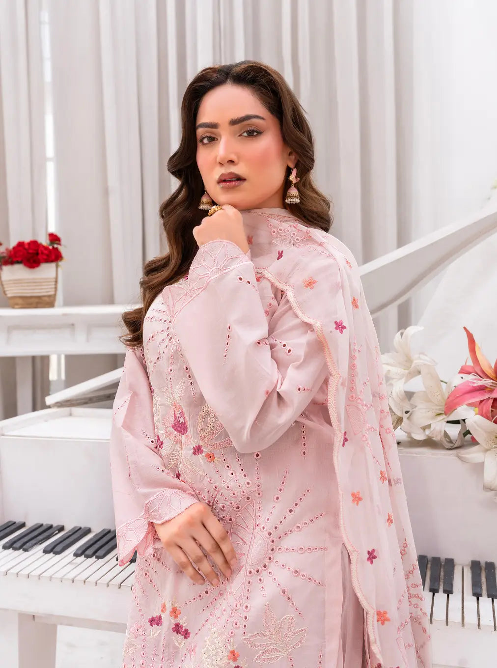 3PC Premium Embroidered Fine Lawn(Unstitched)