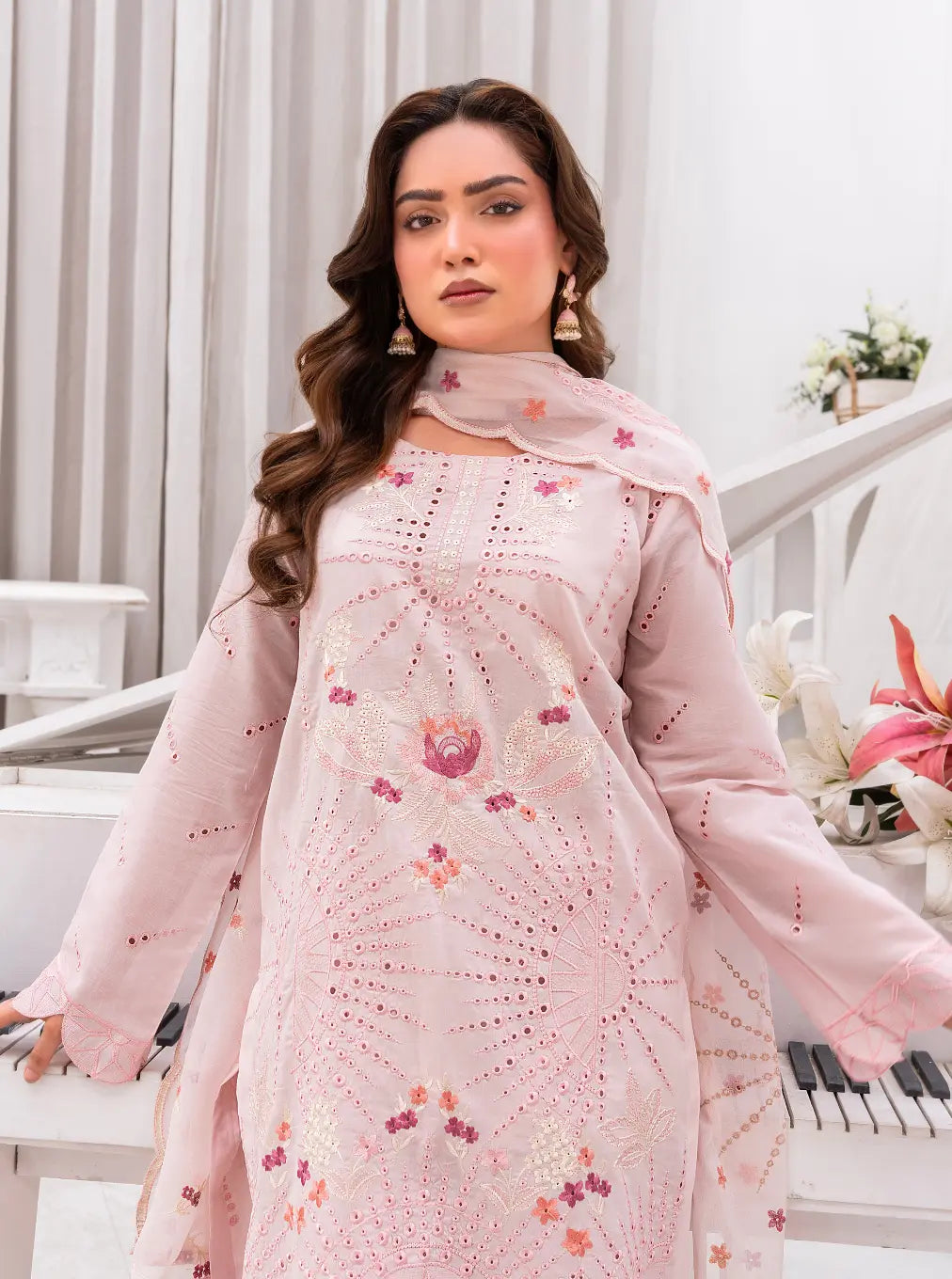 3PC Premium Embroidered Fine Lawn(Unstitched)