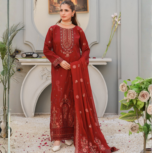 3 PIECE- EMBROIDERED LAWN SUIT (Unstitched)