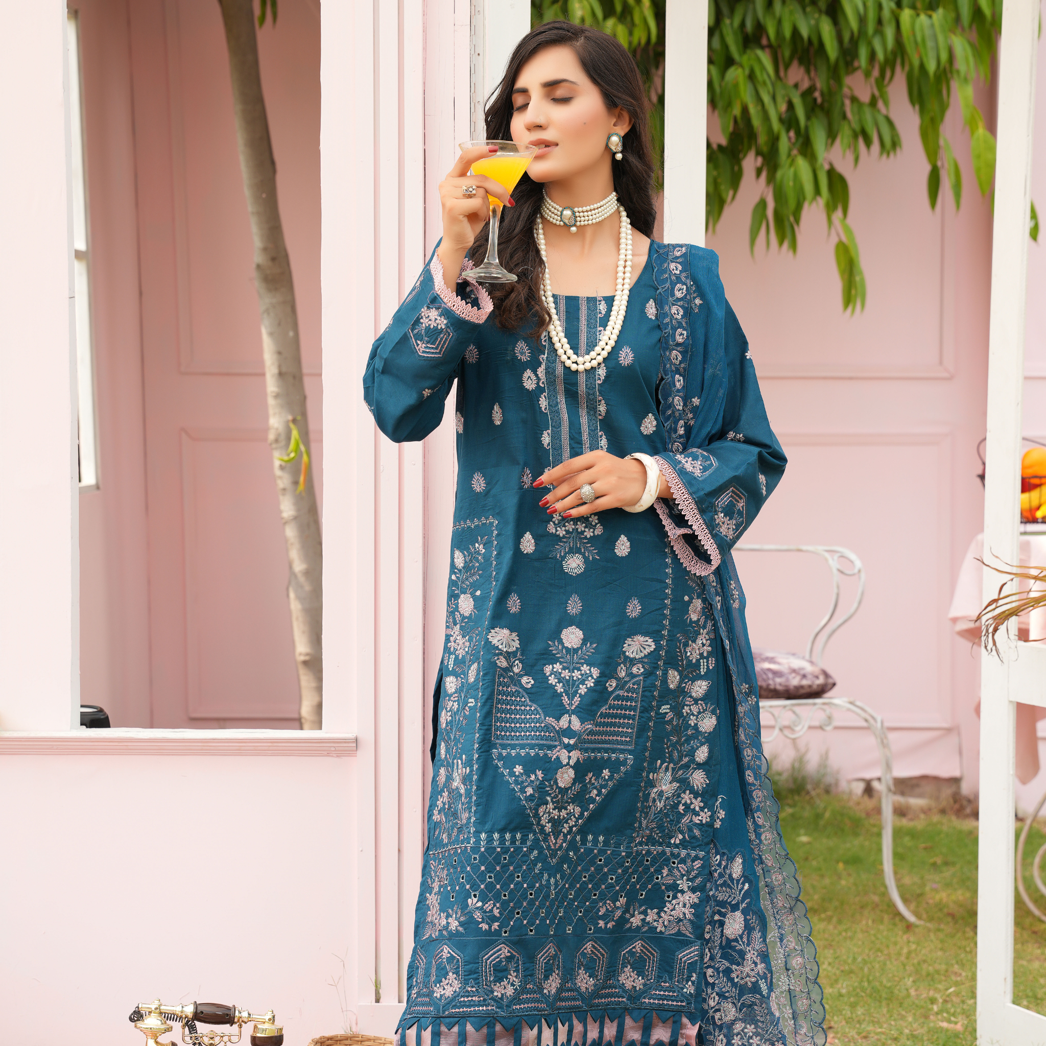 3PC Premium Embroidered Fine Lawn (Unstitched)
