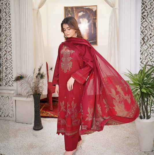 JACQUARD BROCHE AIRJET LAWN 3-PIECE SUIT (Unstitched)