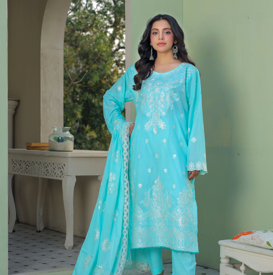 3 PIECE- EMBROIDERED LAWN SUIT (Unstitched)