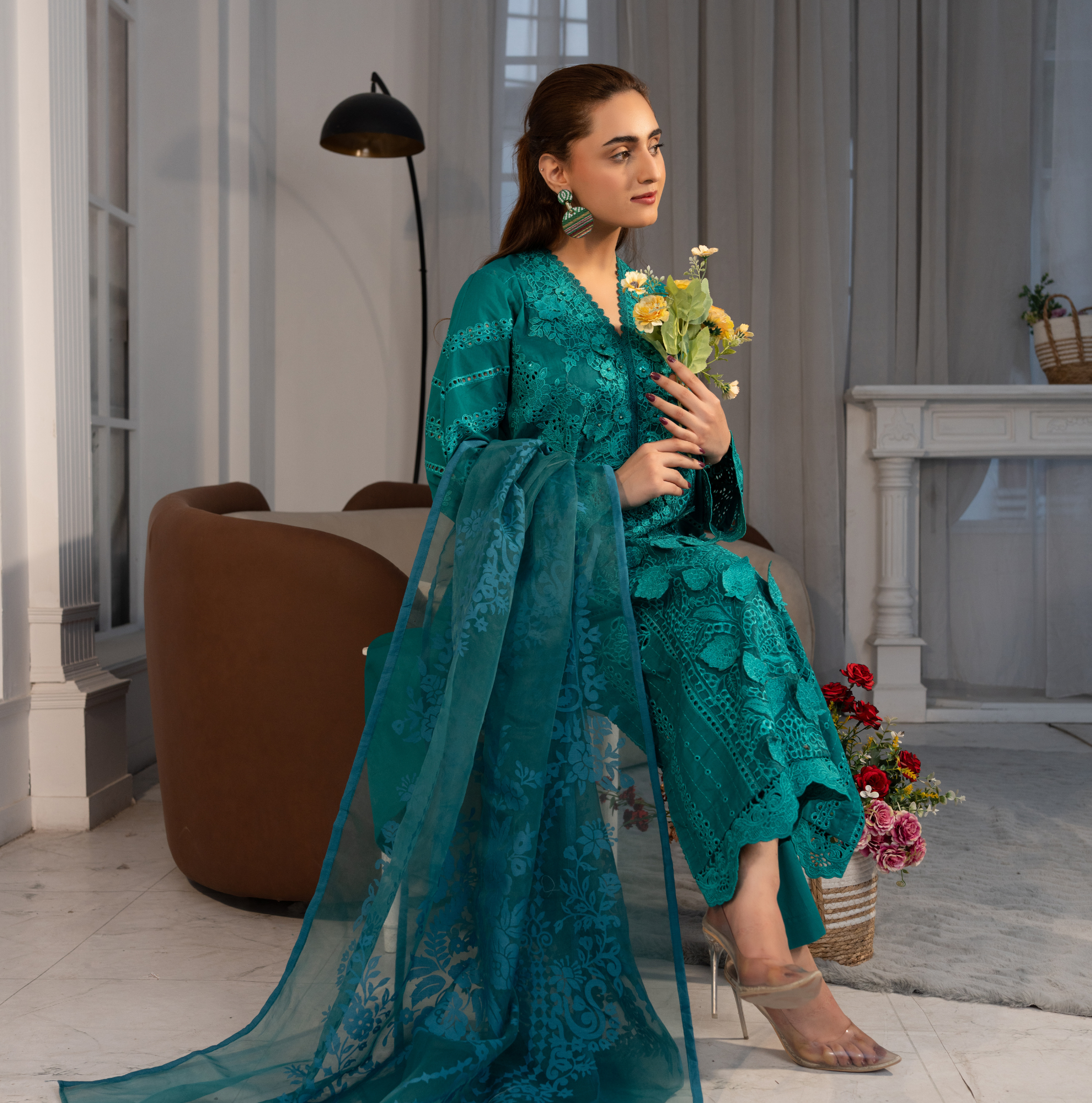 3 PIECE- EMBROIDERED LAWN SUIT (Stitched)