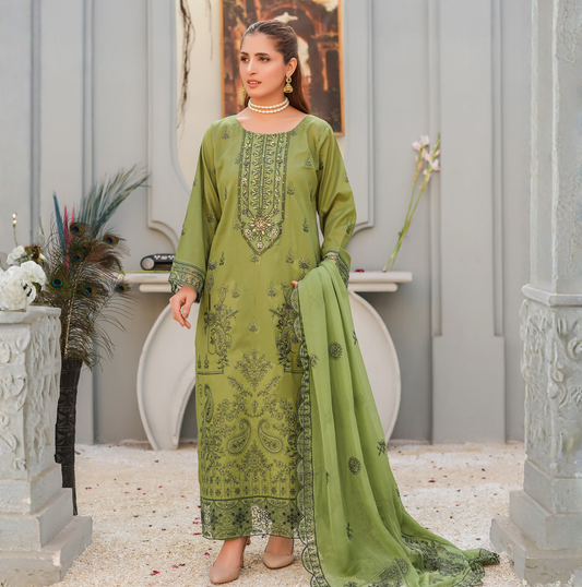 3 PIECE- EMBROIDERED LAWN SUIT (Unstitched)