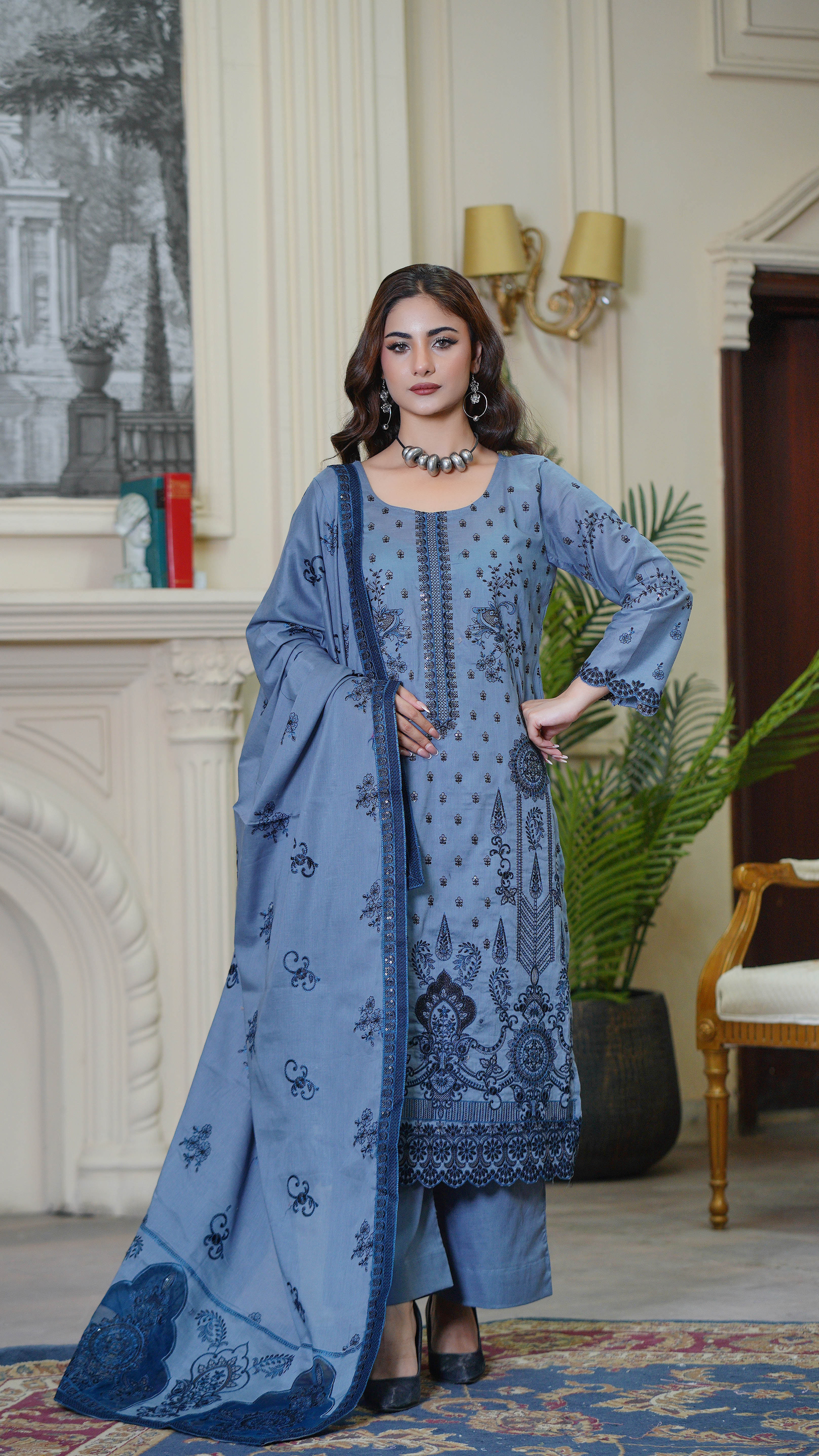 3PC EMBROIDERED FINE LAWN (UNSTITCHED)