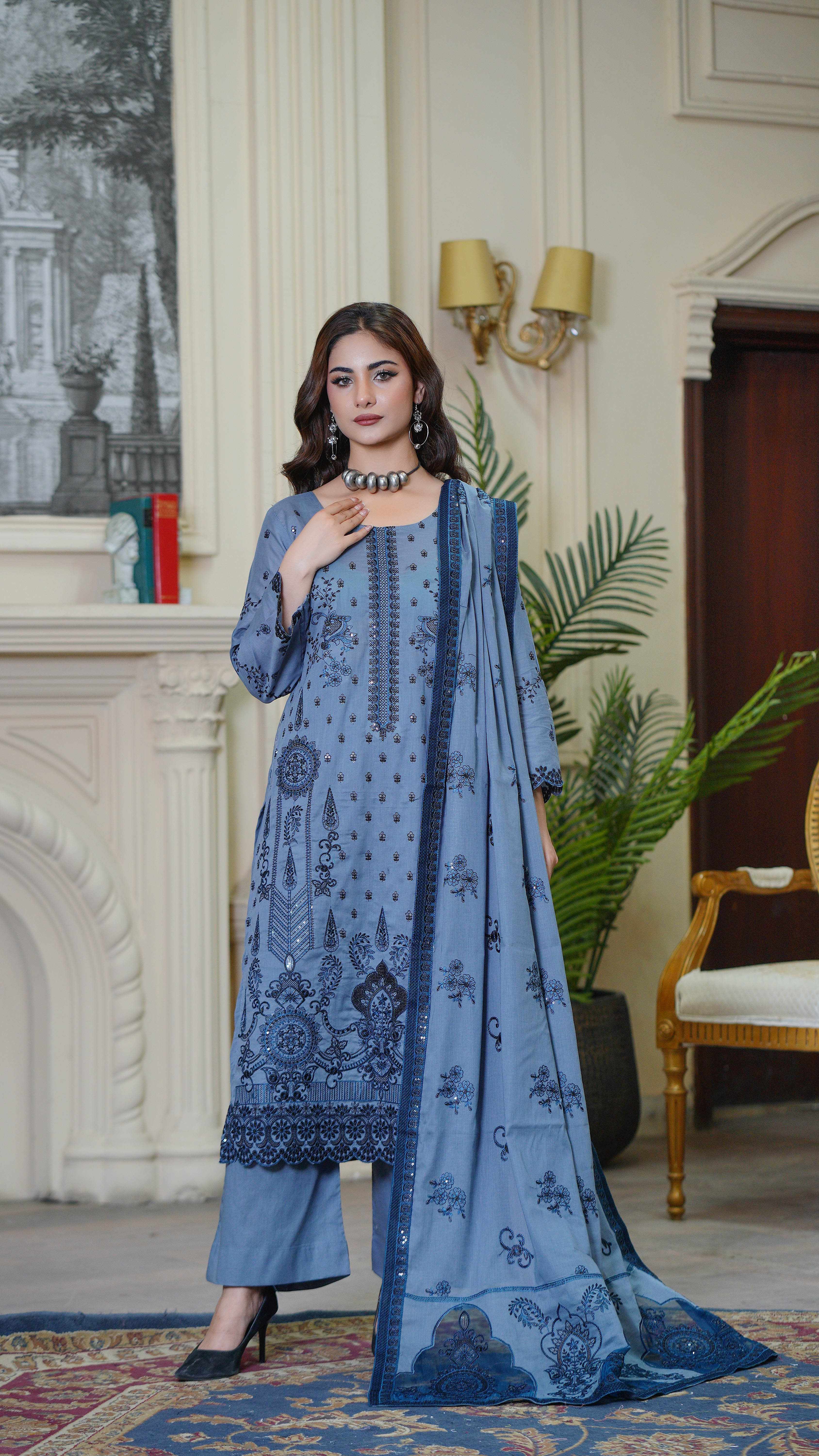3PC EMBROIDERED FINE LAWN (UNSTITCHED)