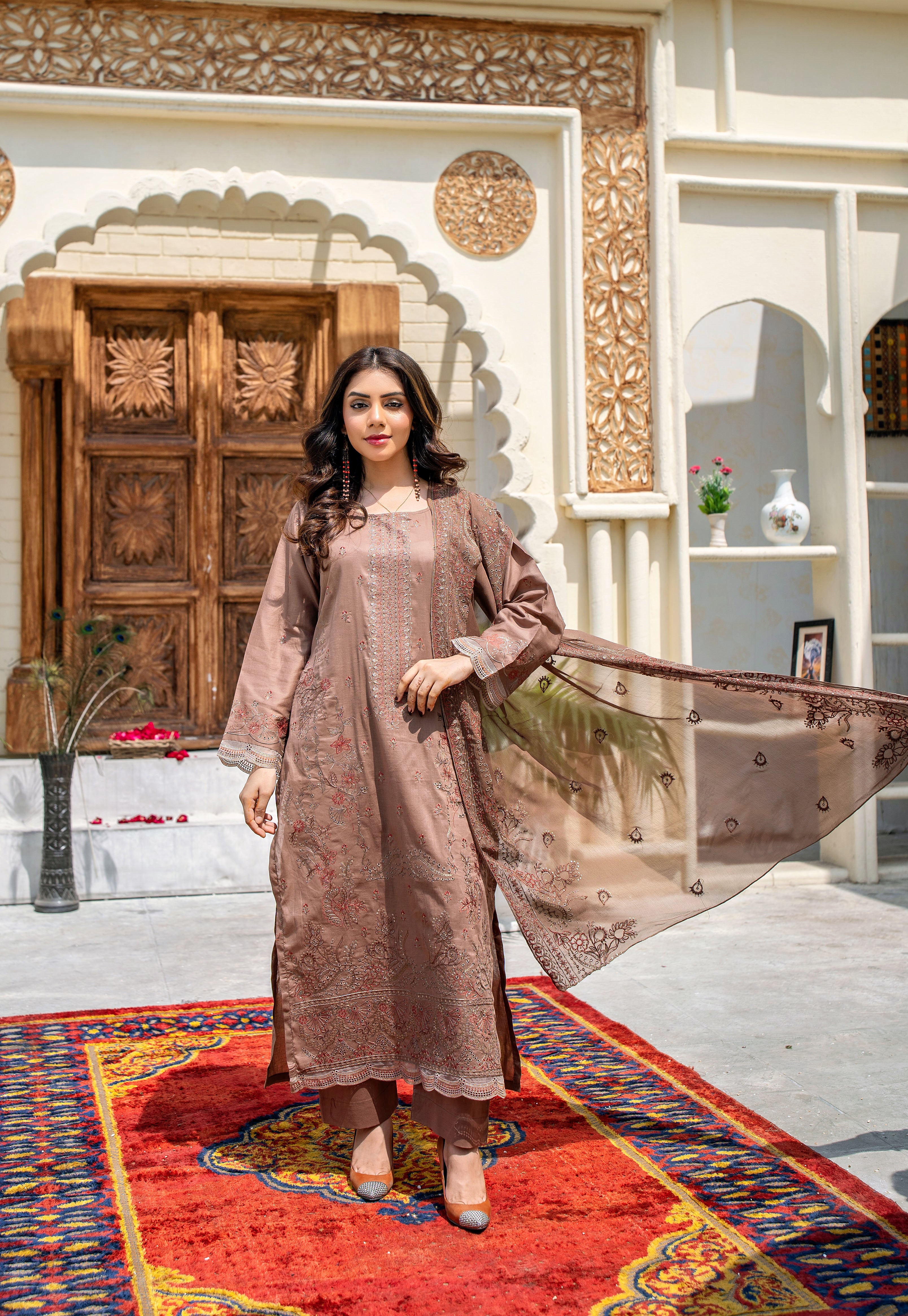 3 PIECE- EMBROIDERED LAWN SUIT (unstitched)